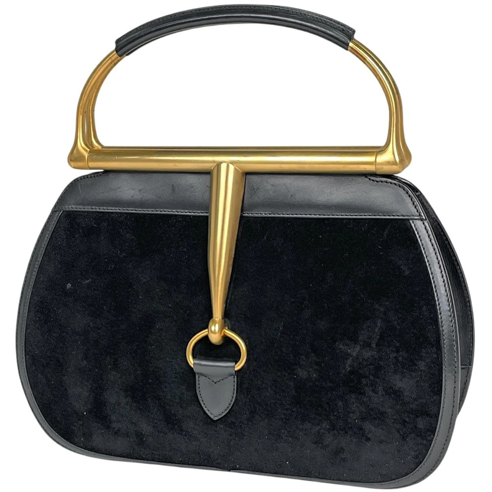 Gucci Horsebit Handbag Suede Black